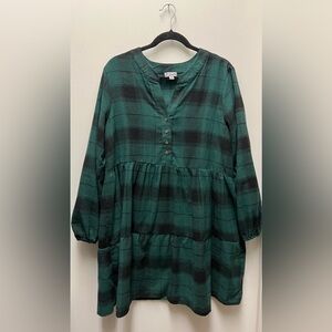 J for justify Tiered Plaid Shirtdress with Puff long Sleeves, Size 2XL